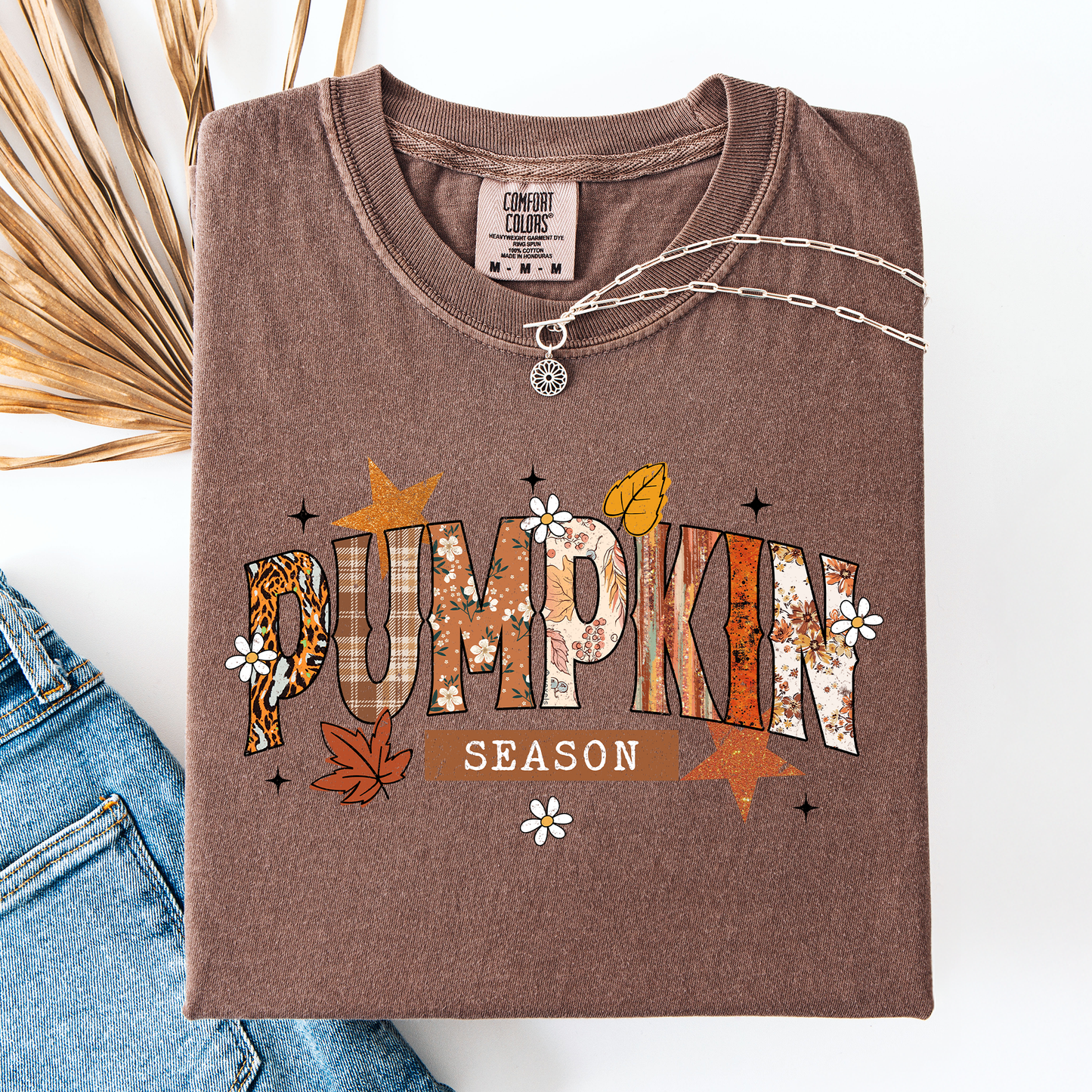 Brown Pumpkin Season, Stars and Leaves, Autumn, Fall, Comfort Colors T-Shirt