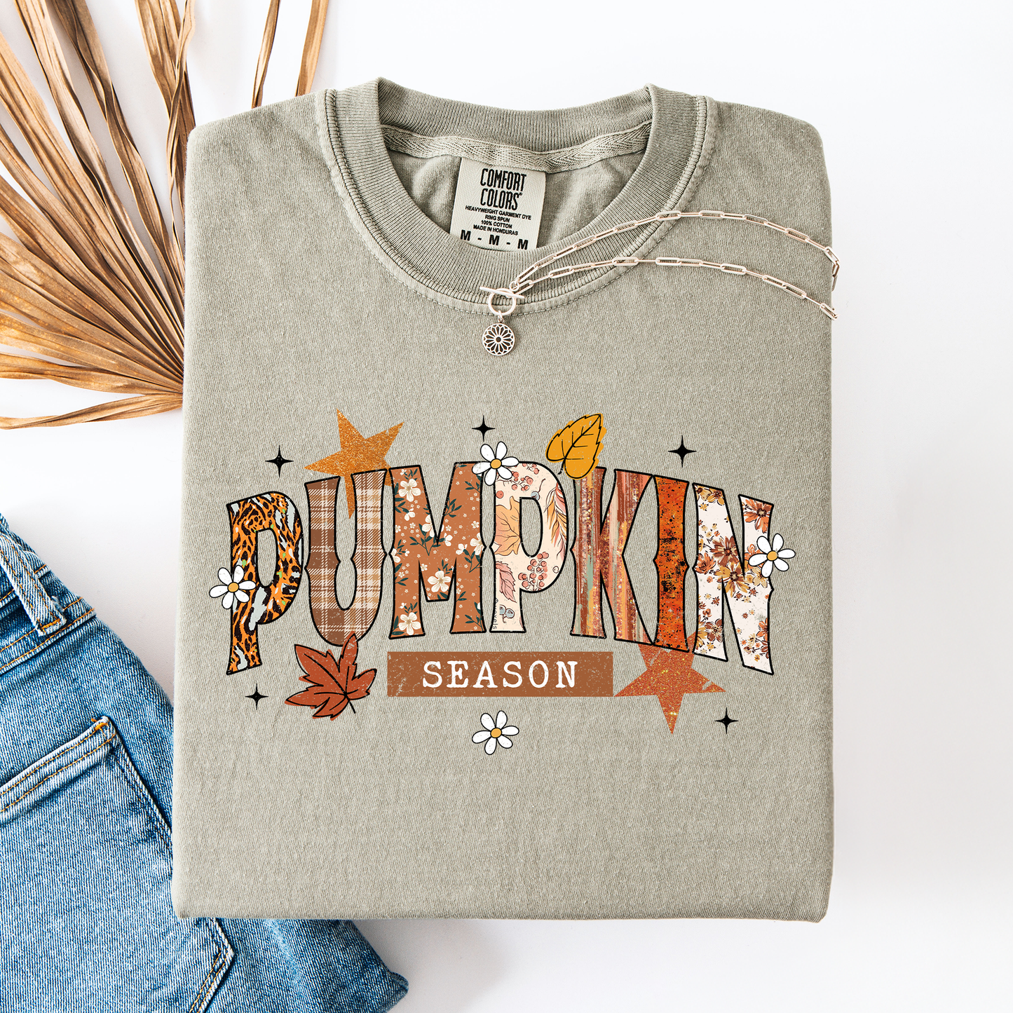 Sandstone Pumpkin Season, Stars and Leaves, Autumn, Fall, Comfort Colors T-Shirt