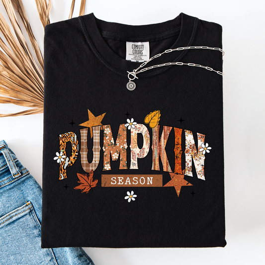 Black and Orange Pumpkin Season, Stars and Leaves, Autumn, Fall, Comfort Colors T-Shirt