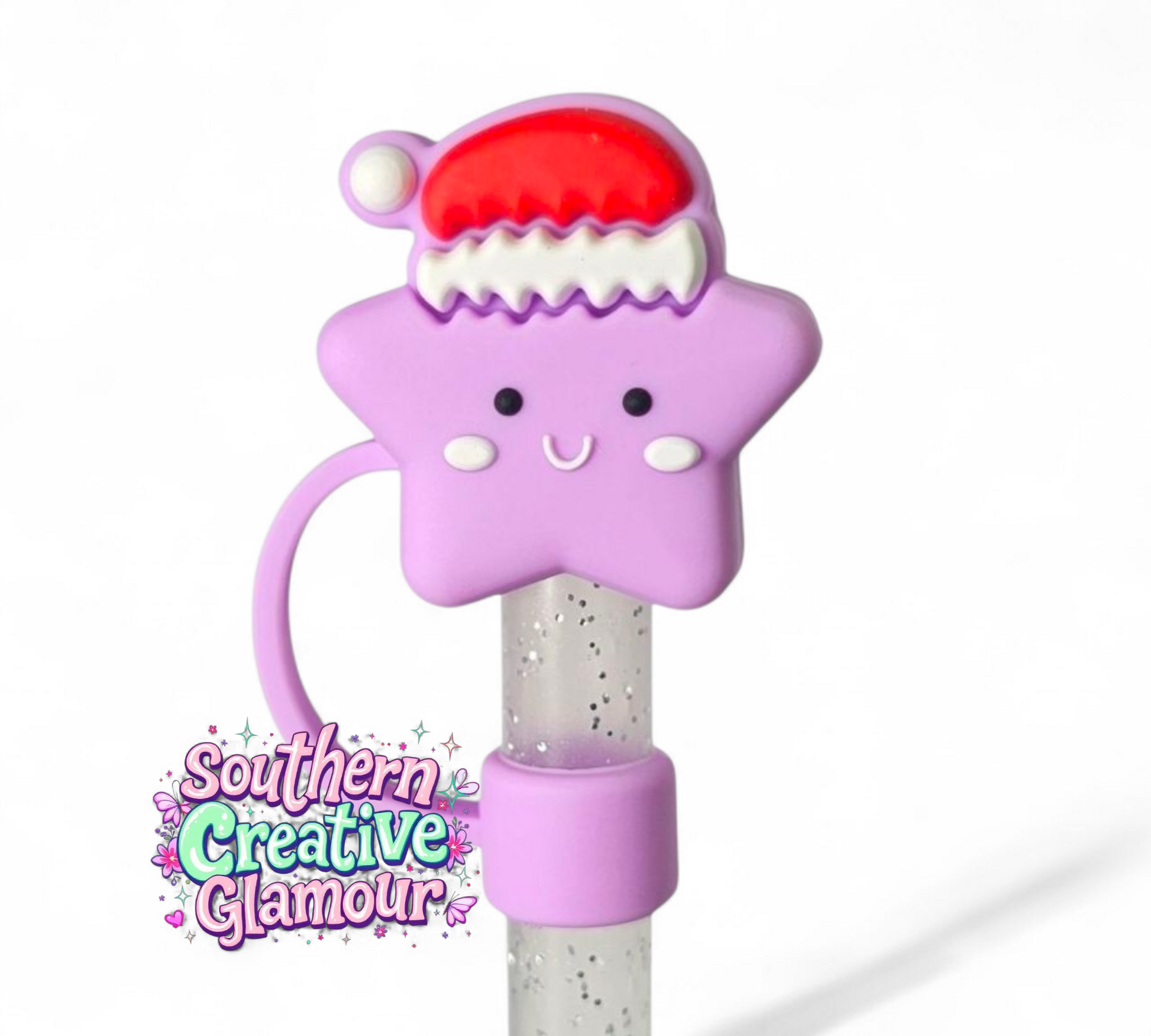 Purple Christmas Star Silicone 10mm Straw Topper by Southern Creative Glamour 