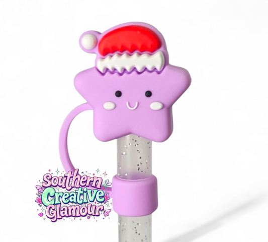 Purple Christmas Star Silicone 10mm Straw Topper by Southern Creative Glamour 