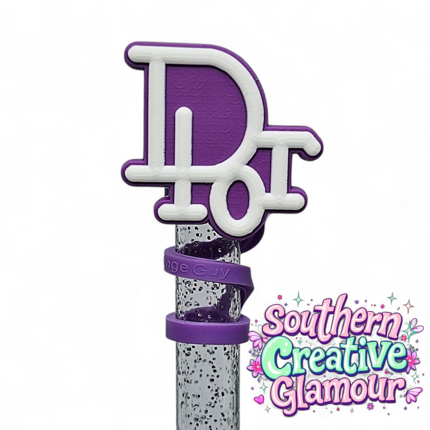 Purple and White Dior inspired 2D Silicone 10mm Straw Topper by Southern Creative Glamour 