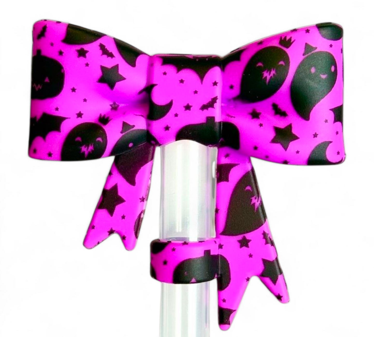 Purple Halloween 3D Bow Straw Topper