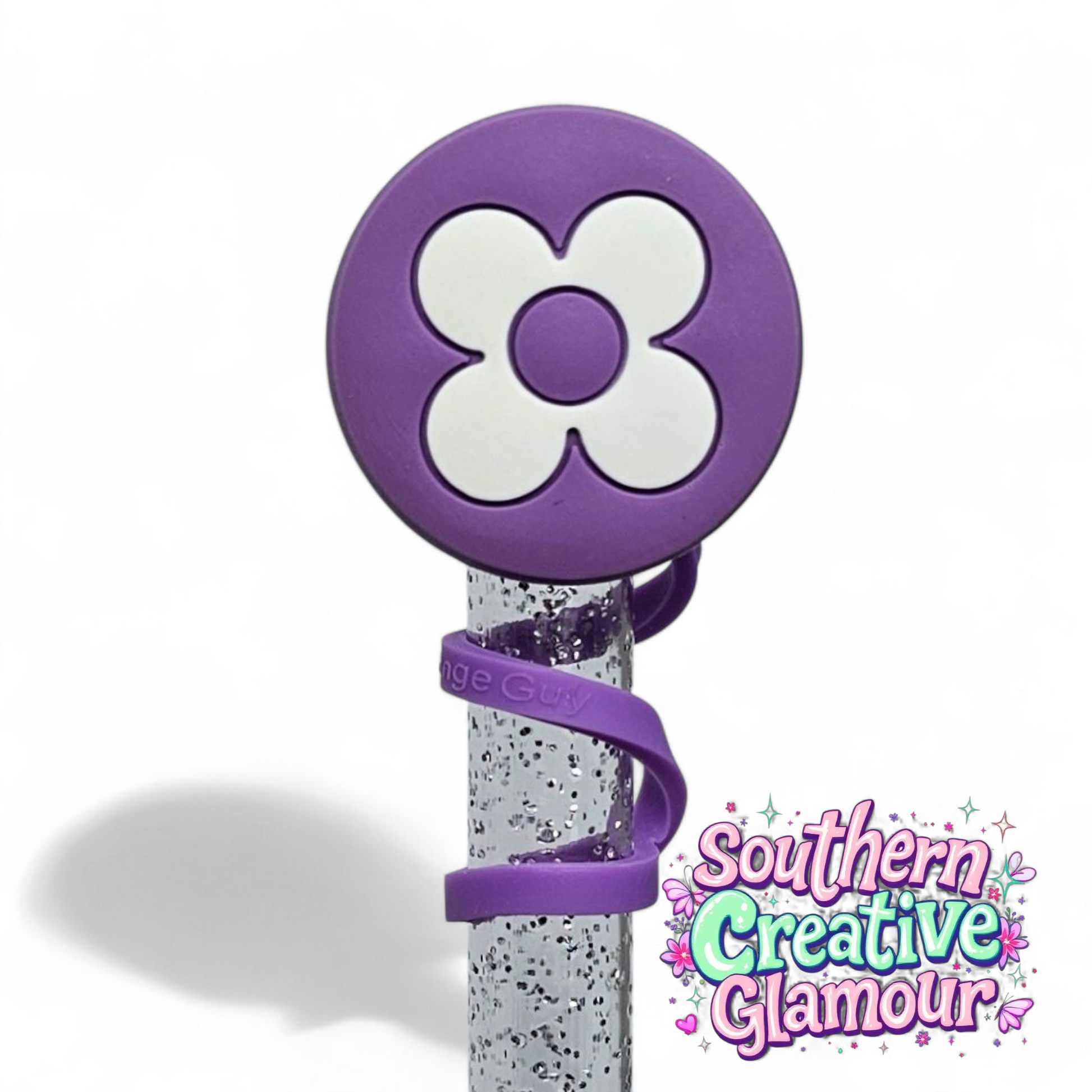 Louis Vuitton " LV " Flower inspired Purple & White 2D Silicone 10mm Straw Topper by Southern Creative Glamour 
