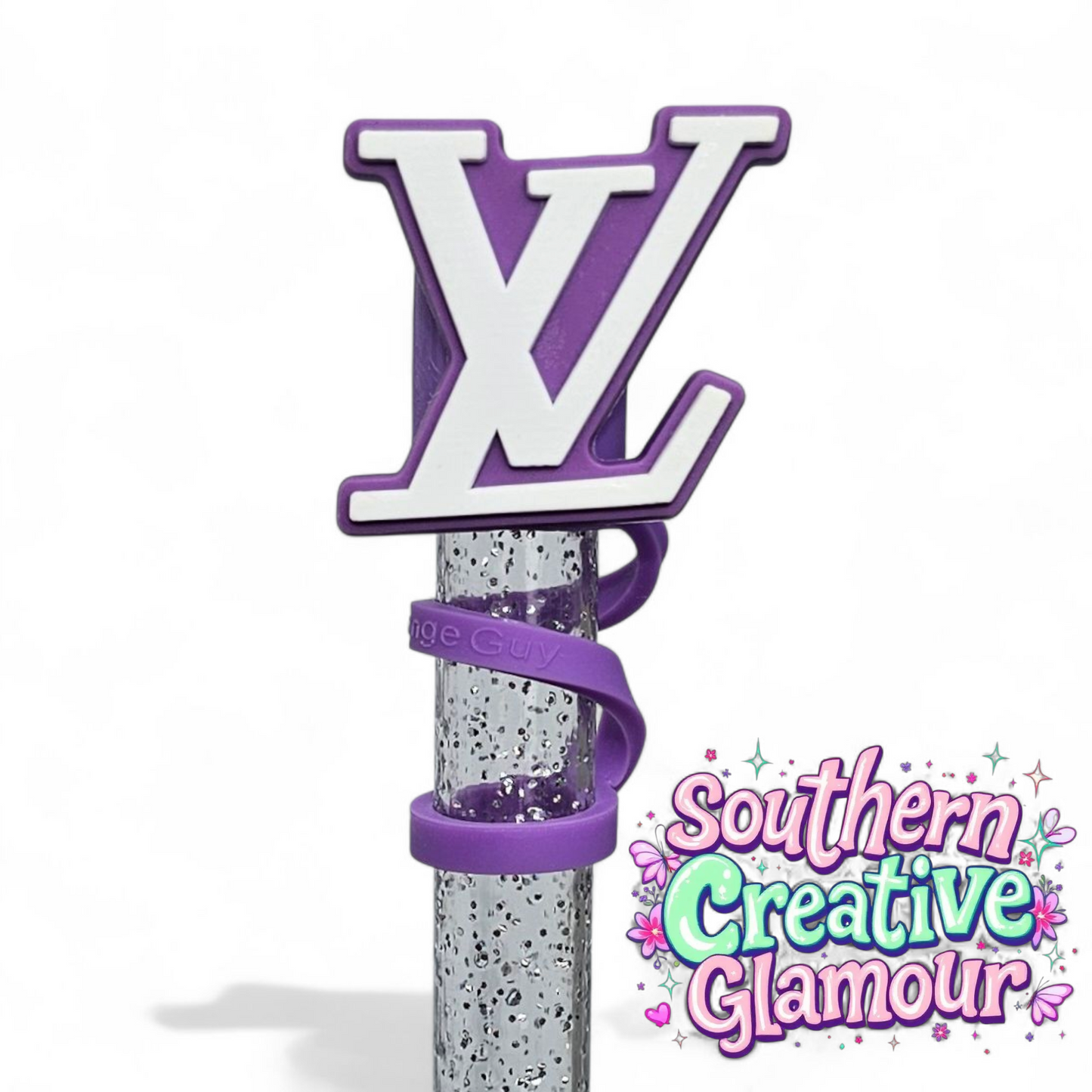 Louis Vuitton " LV " inspired Purple & White 2D Silicone 10mm Straw Topper by Southern Creative Glamour 