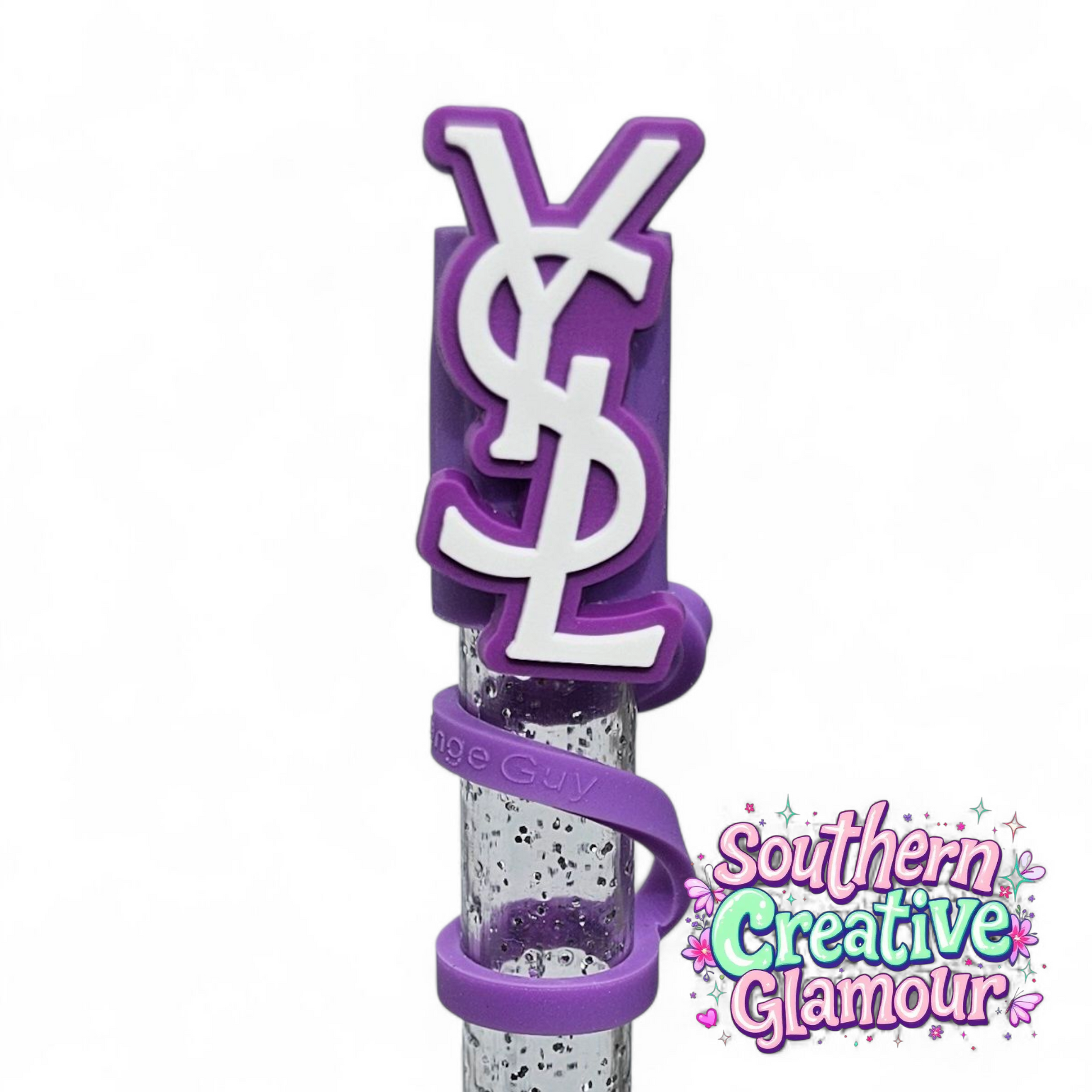 Saint Laurent YSL Purple & White Fashion 2D Silicone 10mm Straw Topper by Southern Creative Glamour 