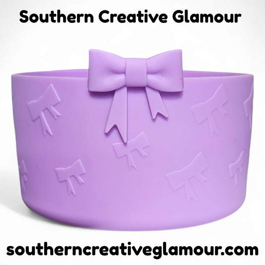 Purple 3D Bow Textured Silicone Tumbler Boot by Southern Creative Glamour. 