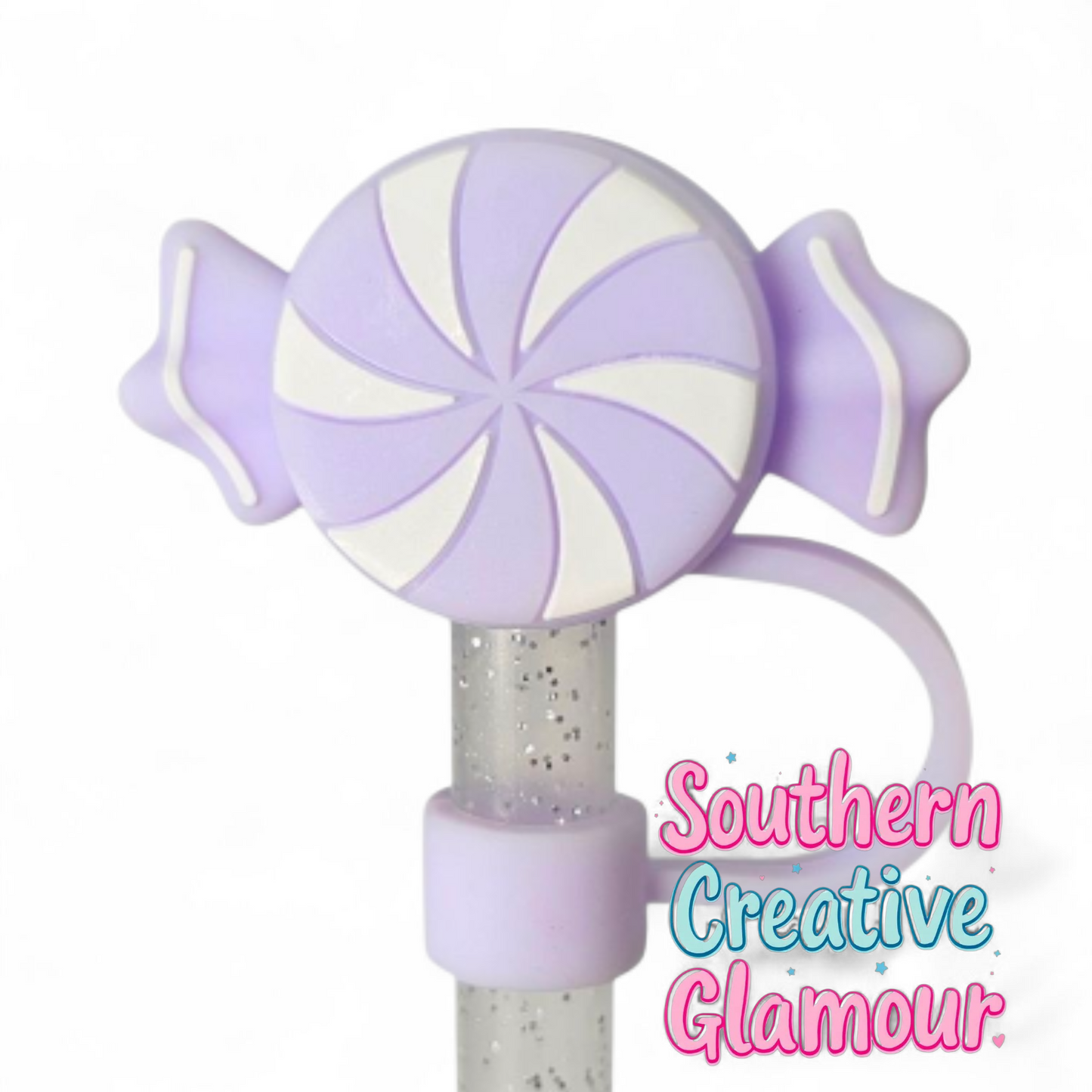 Purple Christmas Candy 3D Silicone Straw Topper by Southern Creative Glamour 