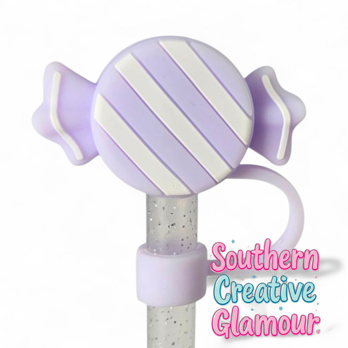 Purple Christmas Candy 3D Silicone Straw Topper by Southern Creative Glamour 