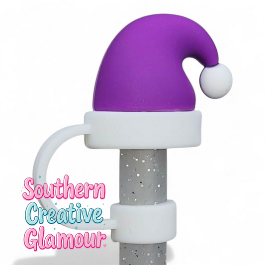 Purple Christmas Santa Hat 3D Silicone Straw Topper | Straw Cover by Southern Creative Glamour 