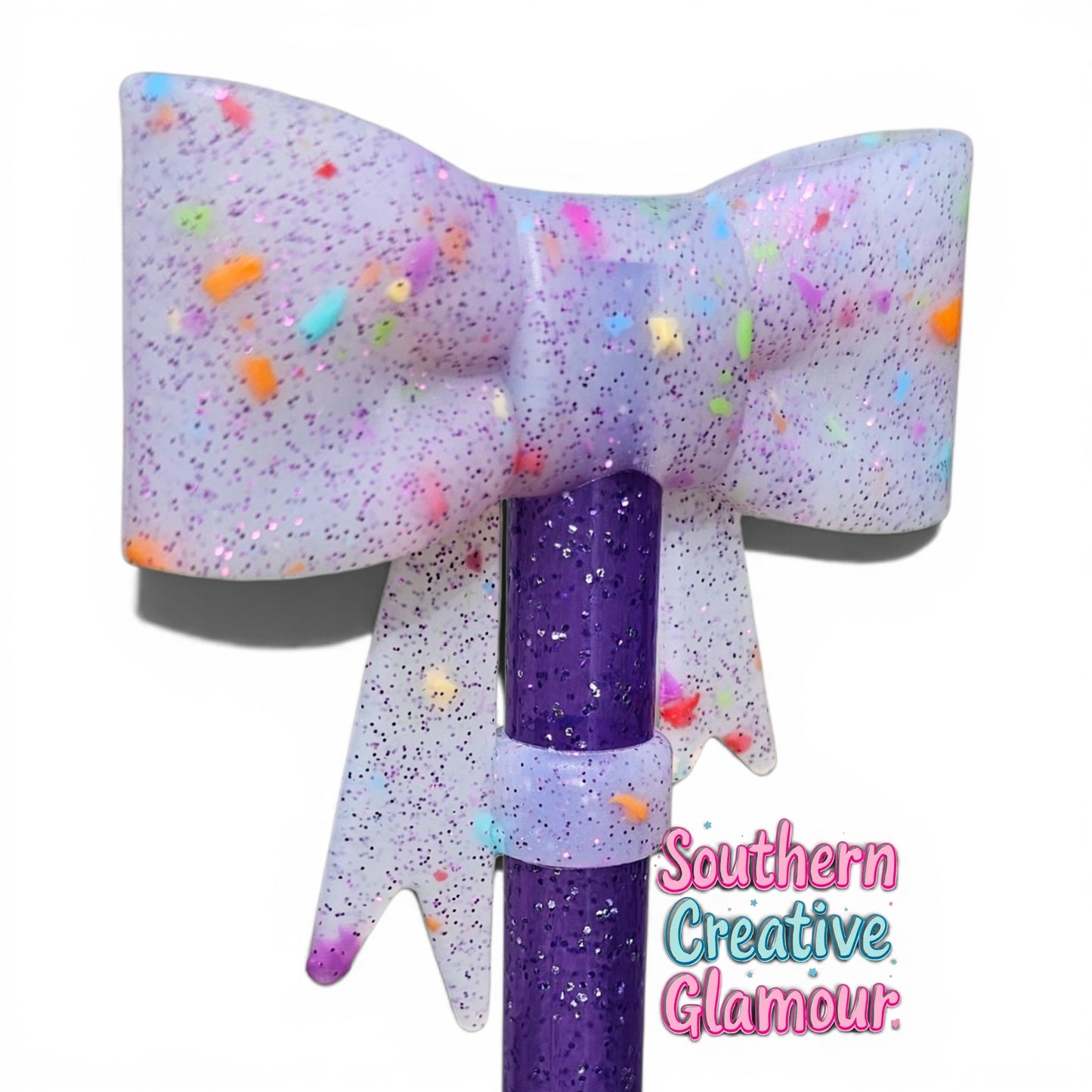 Purple Confetti Bow Straw Topper by Southern CreativeGlamour| Fits 10mm Straws