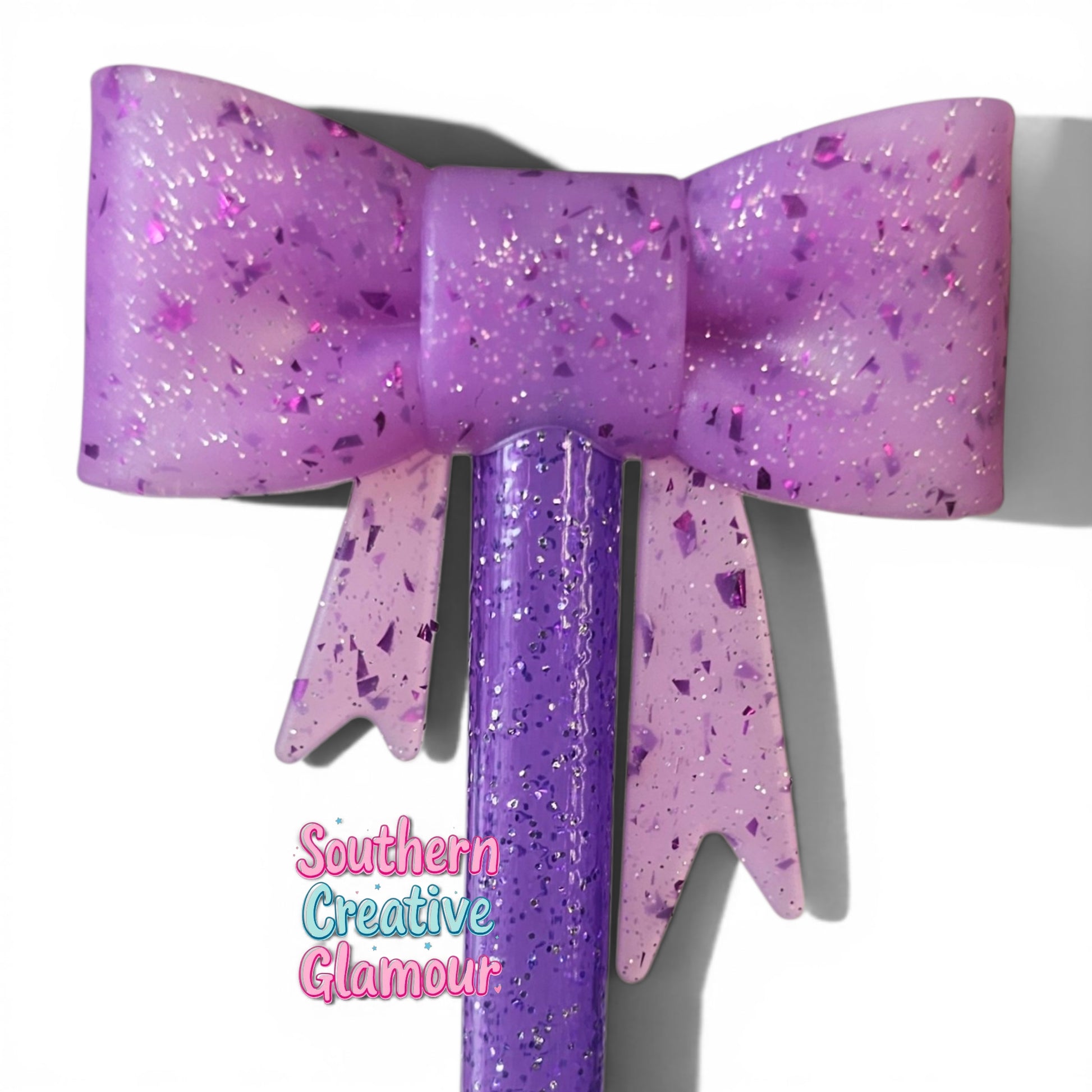 Purple Glitter Bow Straw Topper | Fits 10mm Straws