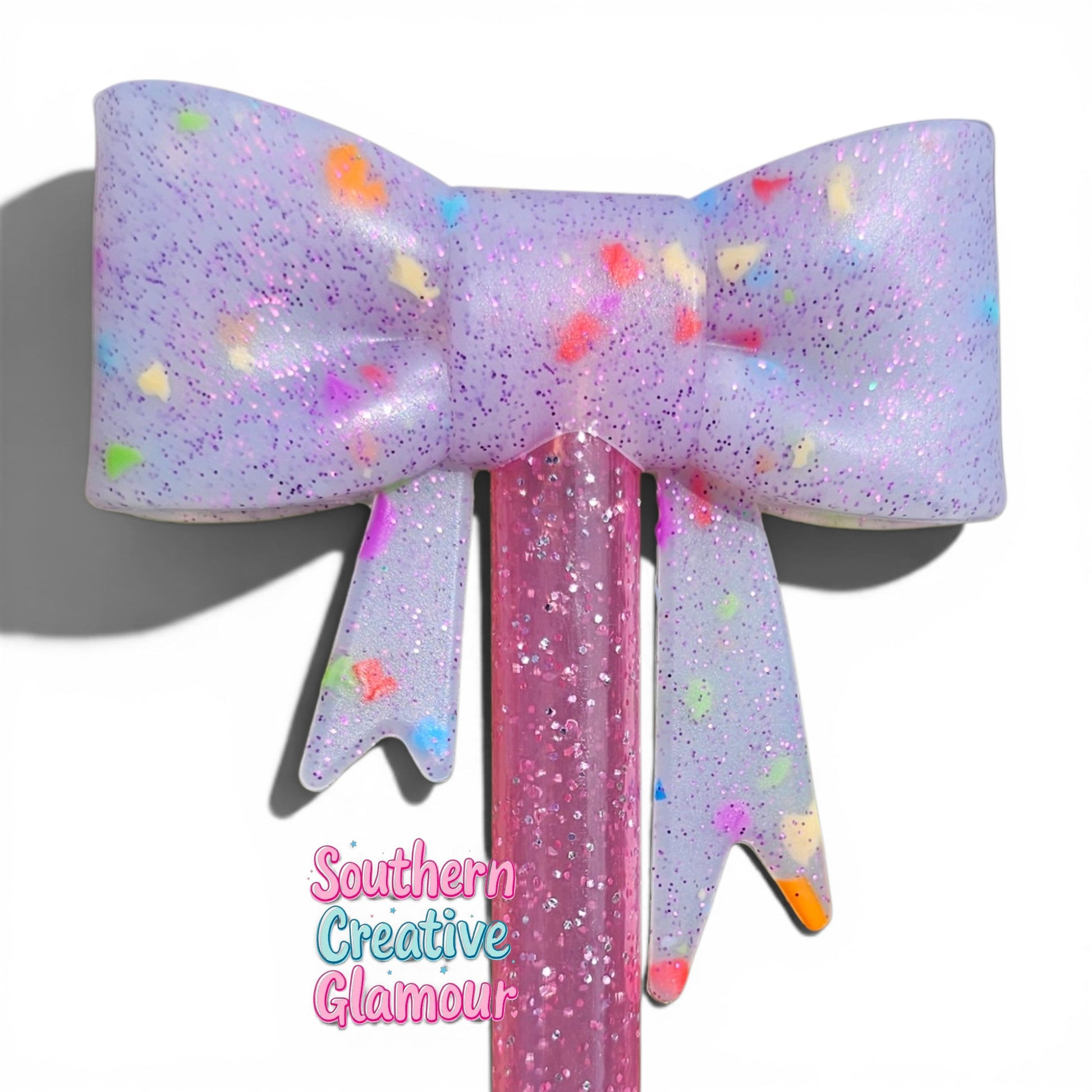 Purple Confetti Glitter Bow Straw Topper | Fits 10mm Straws