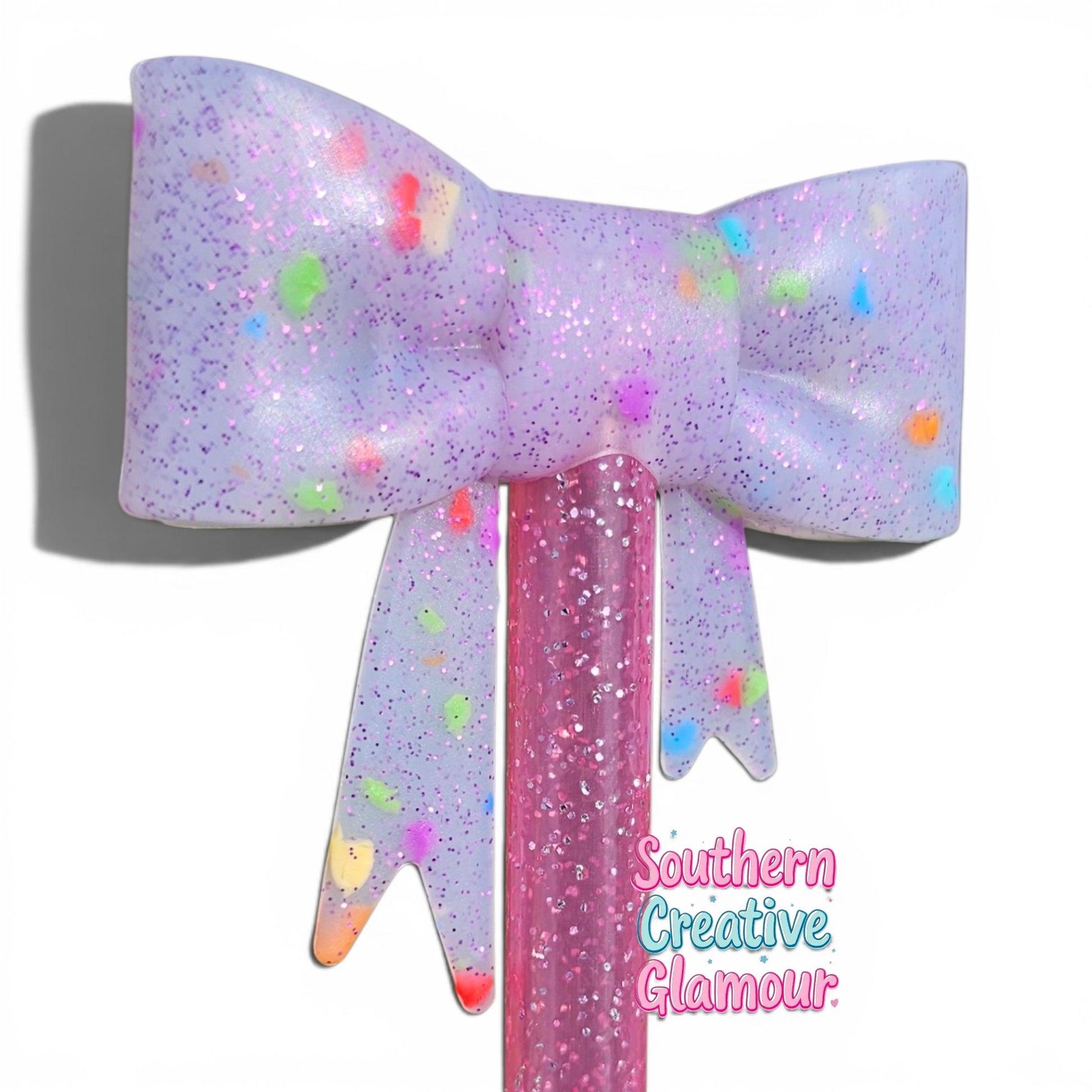 Purple Confetti Glitter Bow Straw Topper | Fits 10mm Straws