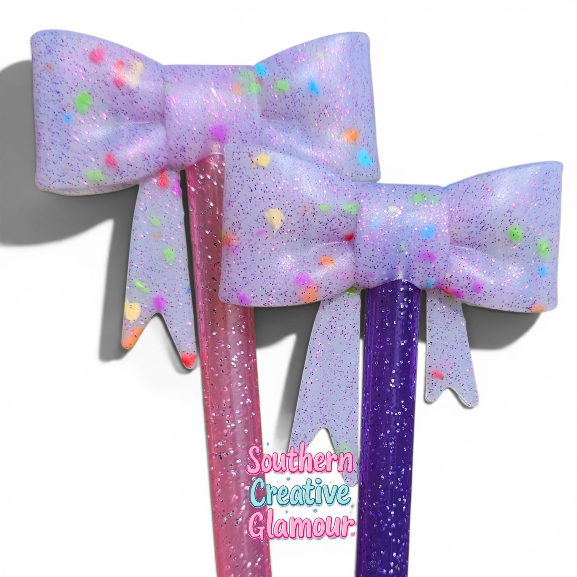 Purple Confetti Glitter Bow Straw Topper | Fits 10mm Straws