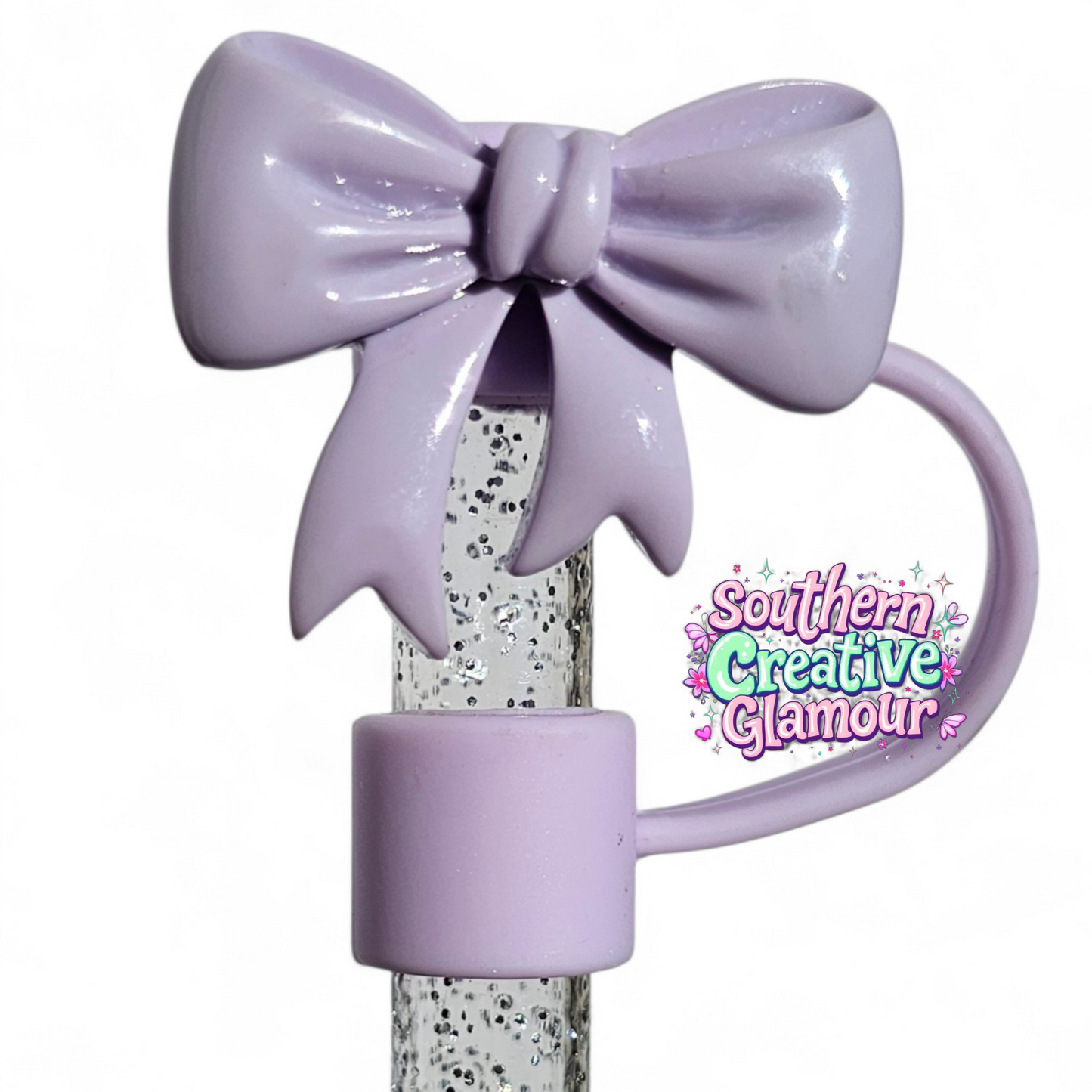 Purple Coquette Ribbon Bow 10mm Silicone Straw Topper | Straw Cover by Southern Creative Glamour 