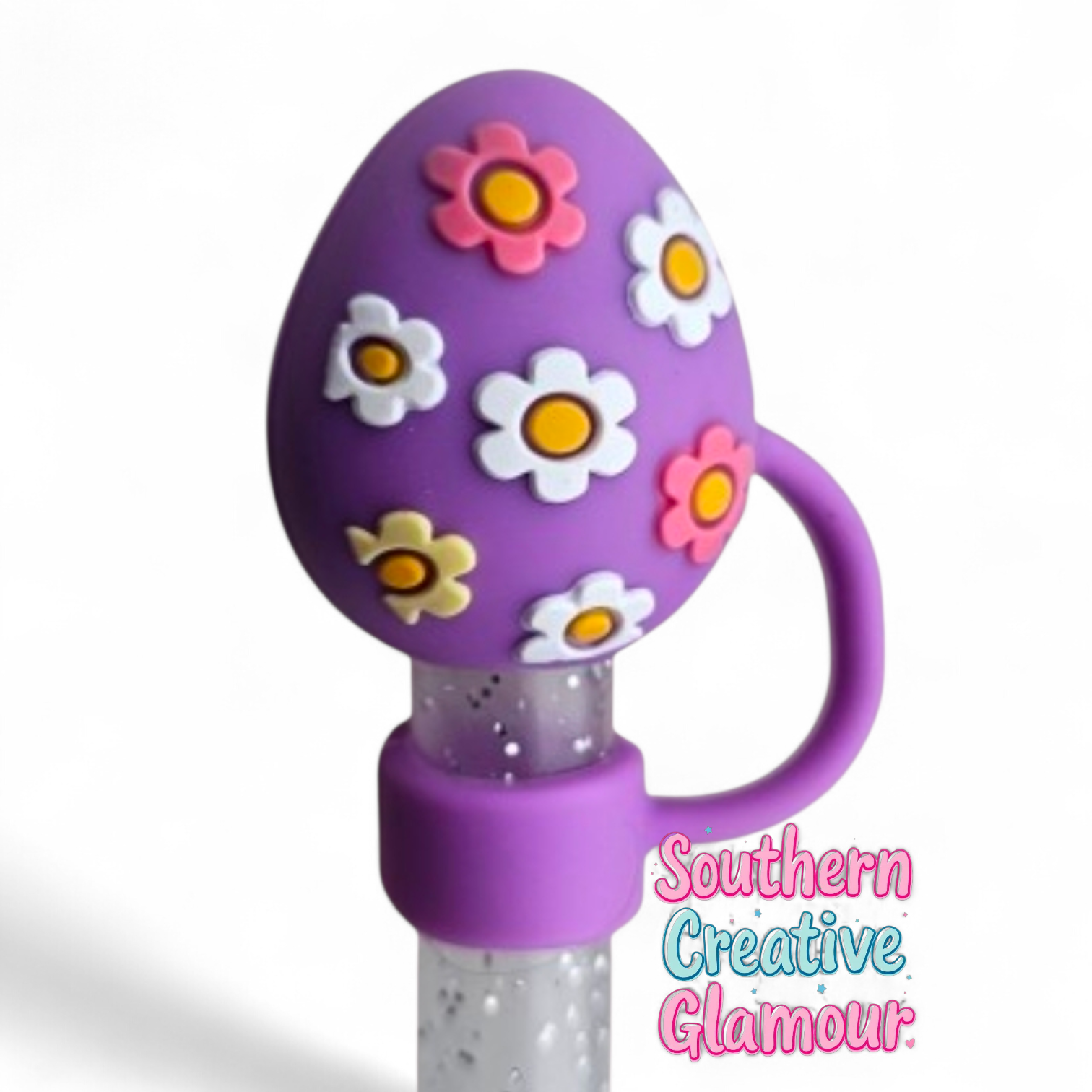 Purple Daisy Easter Egg Silicone Straw Topper | Straw Cover by Southern Creative Glamour 