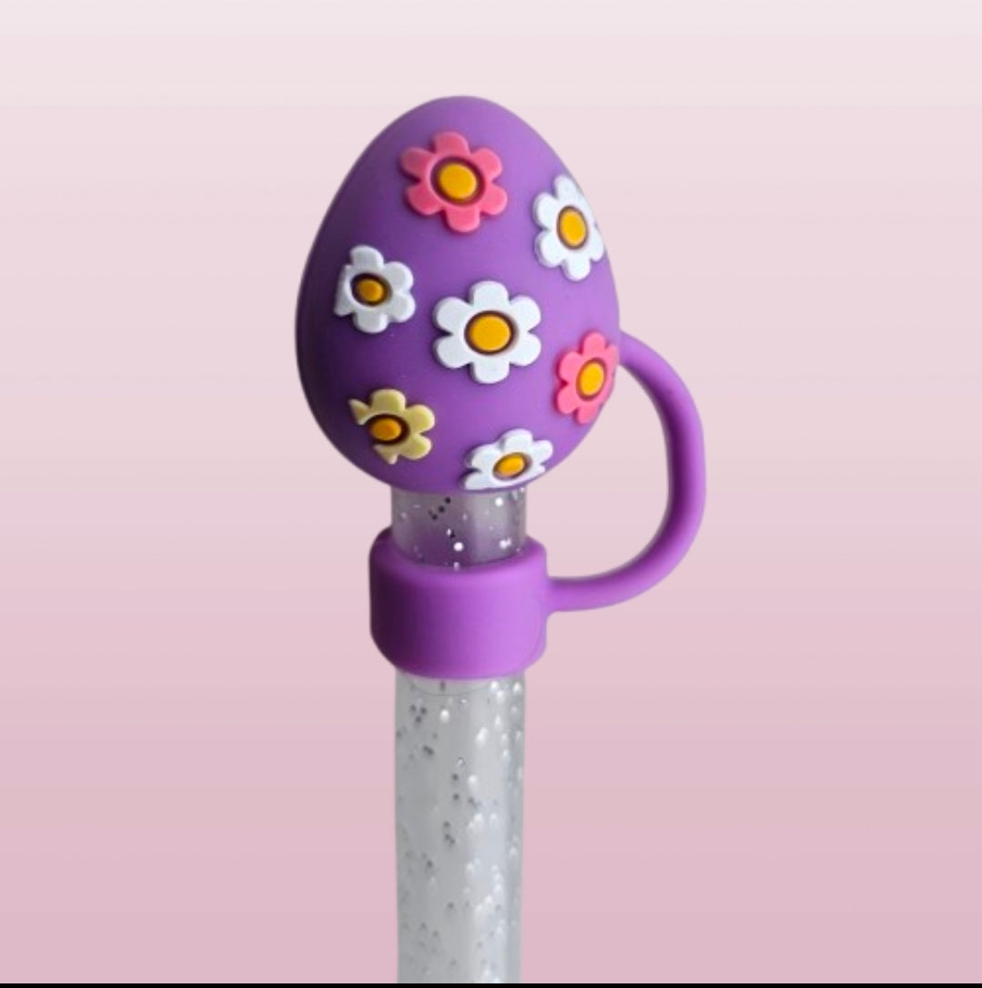 Purple Daisy Easter Egg Silicone Straw Topper