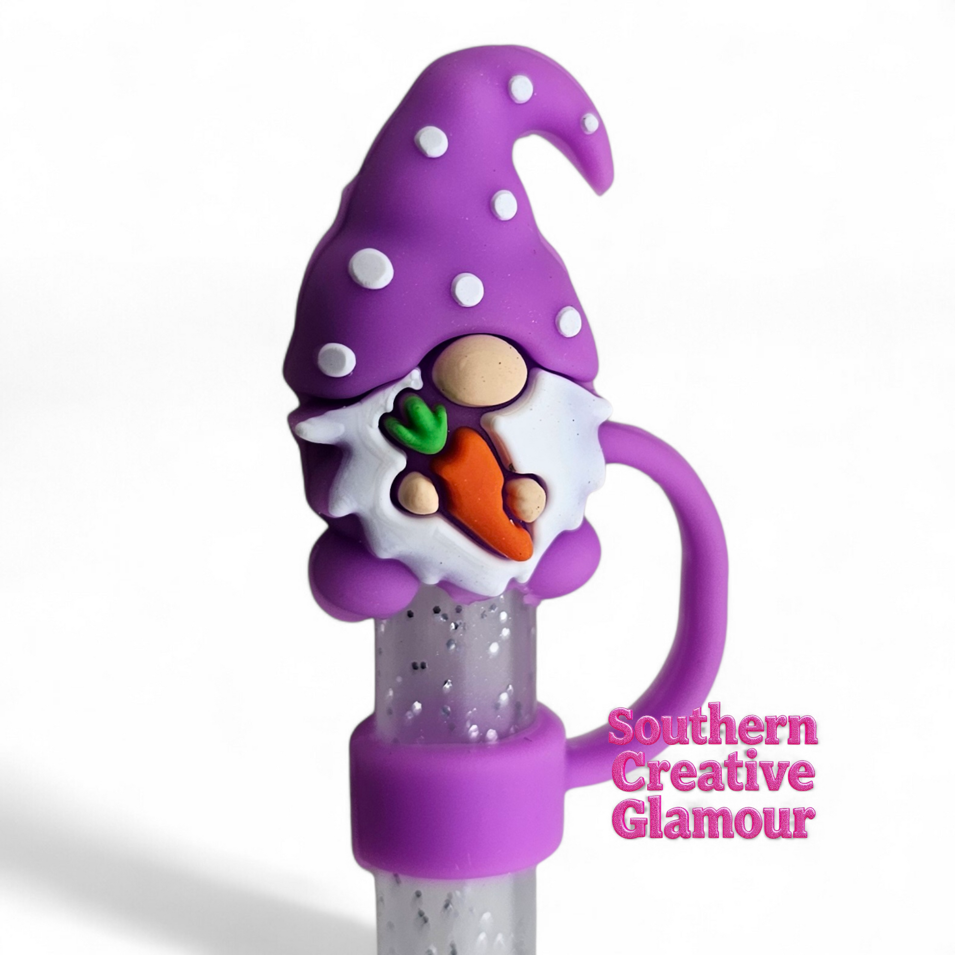 Purple Easter Gnome 10mm Silicone Straw Topper | Fits 10mm Straws 