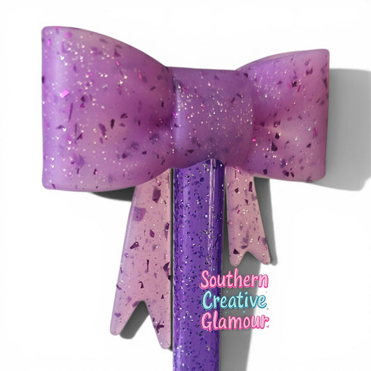 Purple Glitter Bow Straw Topper | Fits 10mm Straws