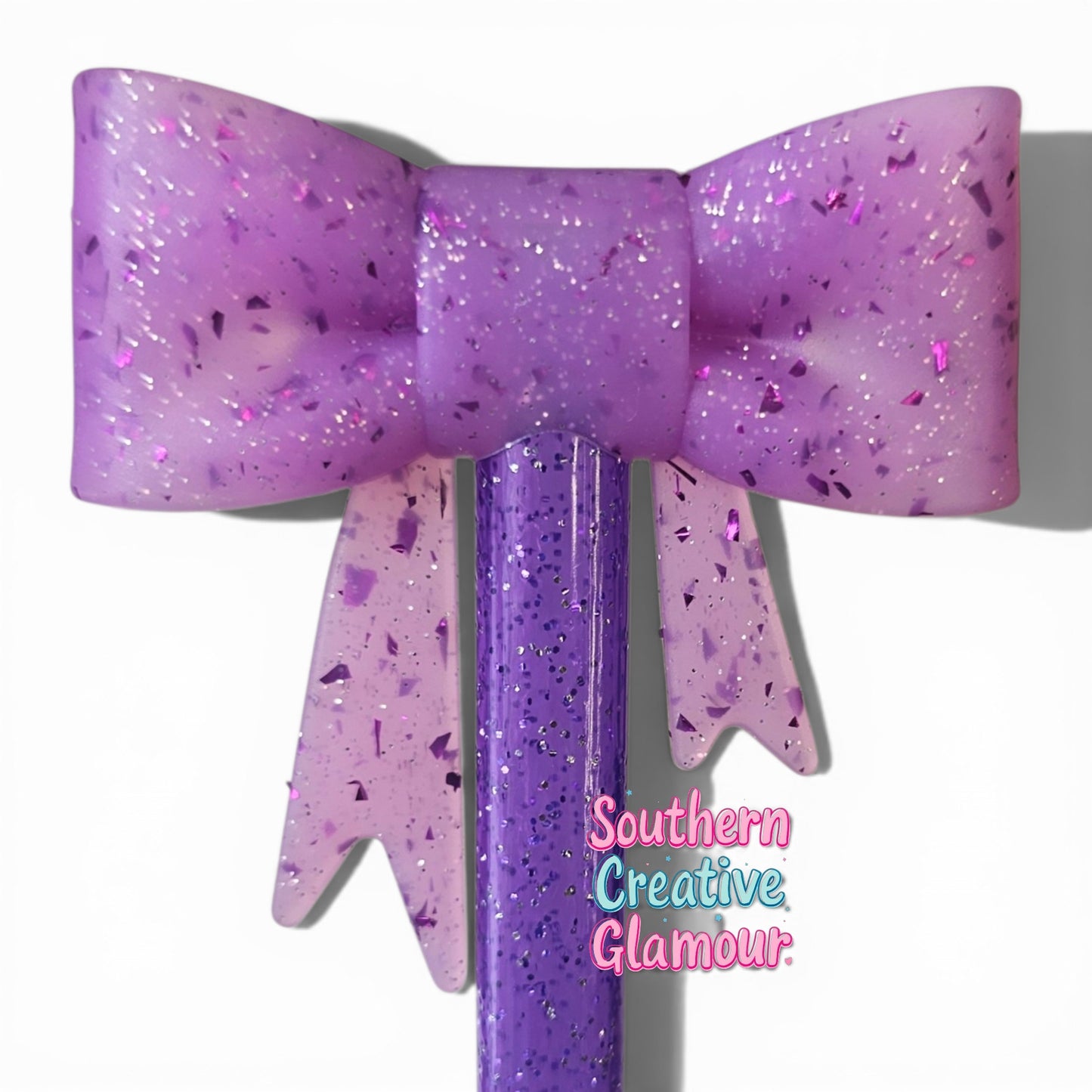 Purple Glitter Bow Straw Topper | Fits 10mm Straws