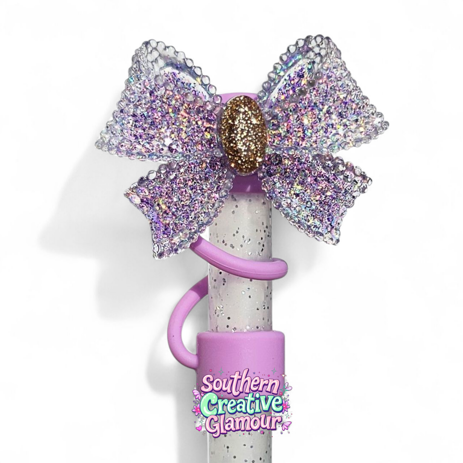 Light Purple Glitter Bow 10mm Straw Topper Southern Creative Glamour 