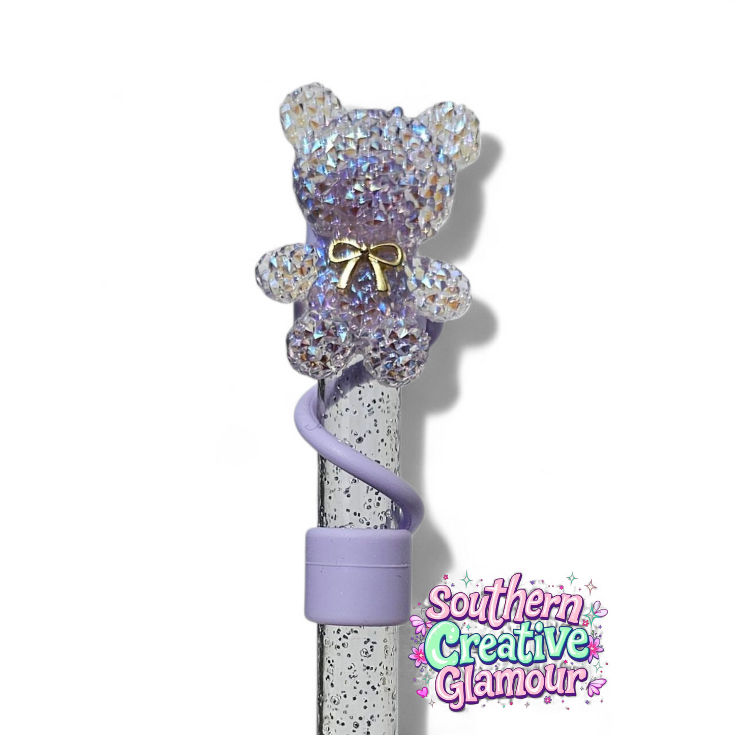 Purple Crystal Bear 10mm Straw Topper | Tumbler Accessory by Southern Creative Glamour 