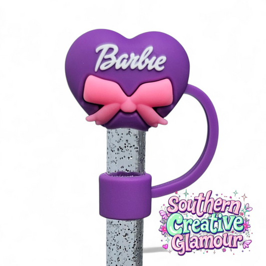 Purple Heart & Pink Bow 10mm Straw Topper