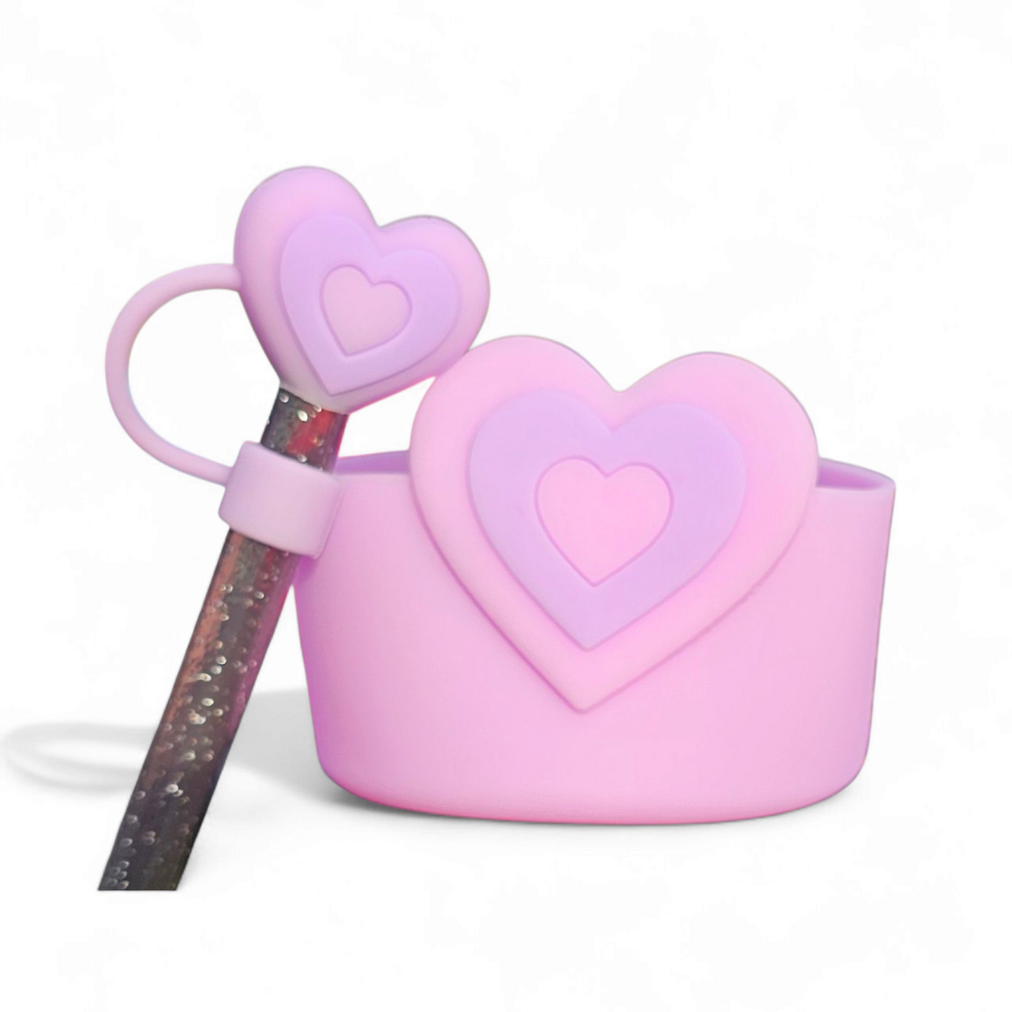 Purple Heart Tumbler Silicone Boot & Matching Heart Silicone 10mm Straw Topper 