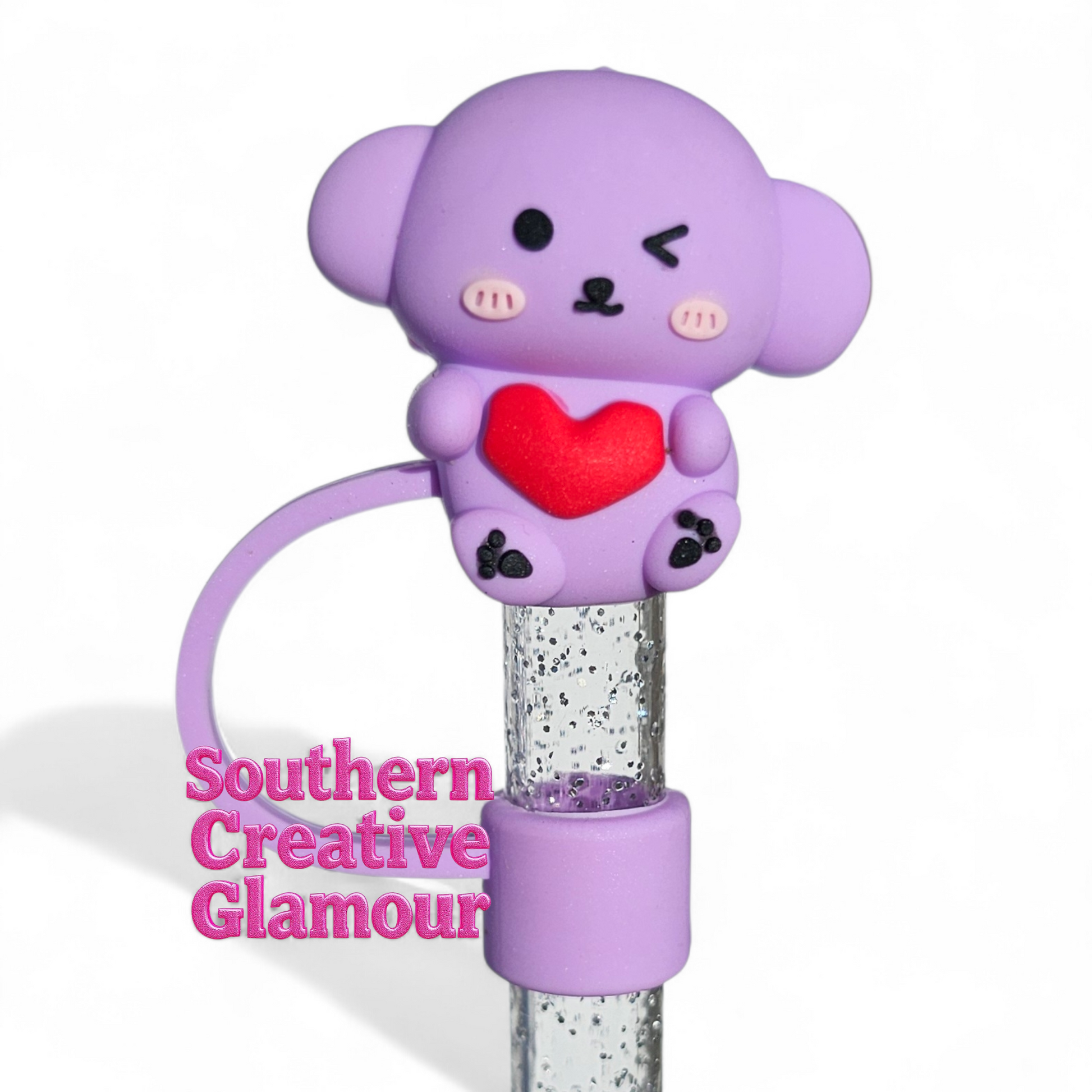 Purple Koala Valentine 10mm Silicone Straw Toppers | Straw Cover by Southern Creative Glamour 