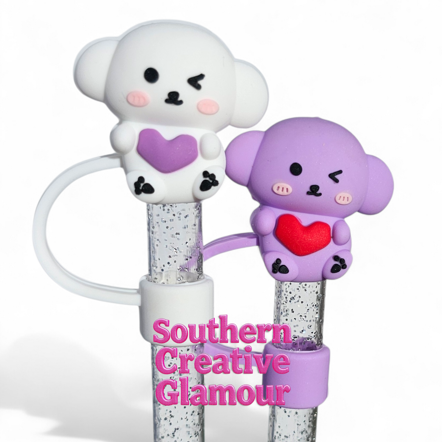 Purple Koala Valentine 10mm Silicone Straw Toppers | Straw Cover by Southern Creative Glamour 