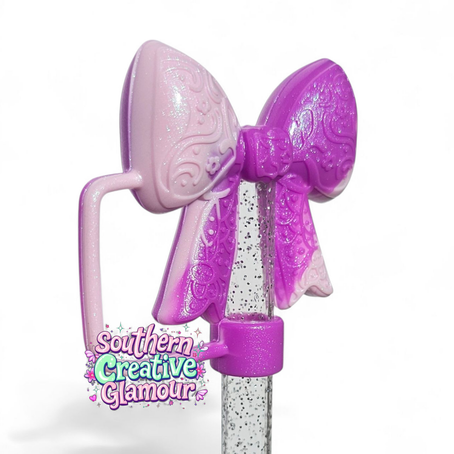 Purple Swirl Shimmer Paisley 3D Bow Silicone 10mm Straw Topper | Straw Cover by Southern Creative Glamour 