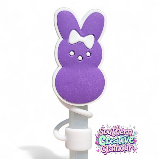 Purple Peeps Easter Bunny Silicone Straw Topper | Straw Cover 