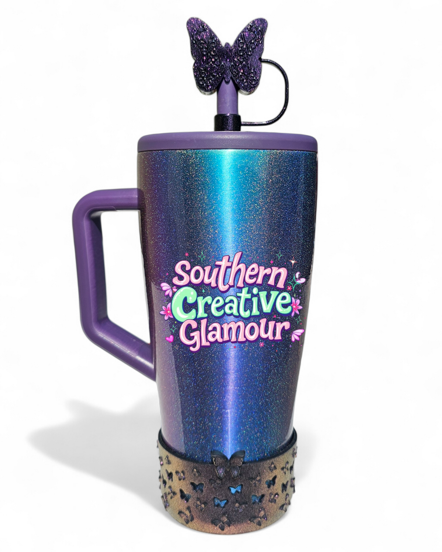 Metallic Purple Shimmer Butterfly 12mm Silicone Straw Topper by SouthernCreativeGlamour | Fits Brumate 