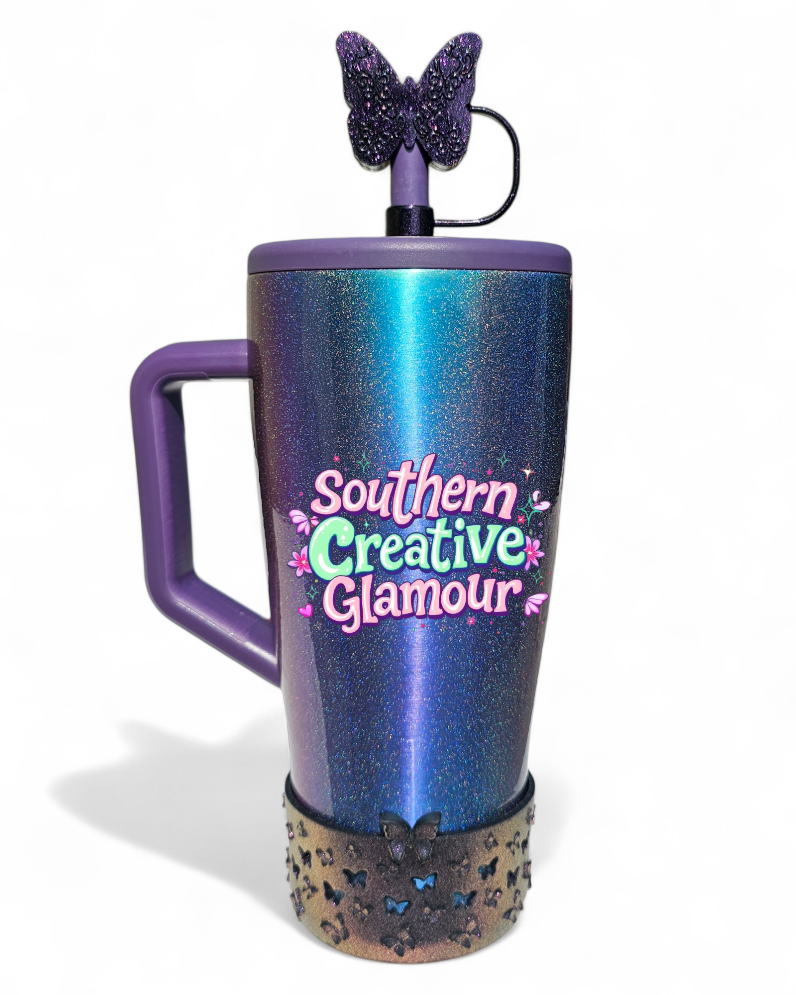 Metallic Purple Shimmer Butterfly 12mm Silicone Straw Topper by SouthernCreativeGlamour | Fits Brumate 