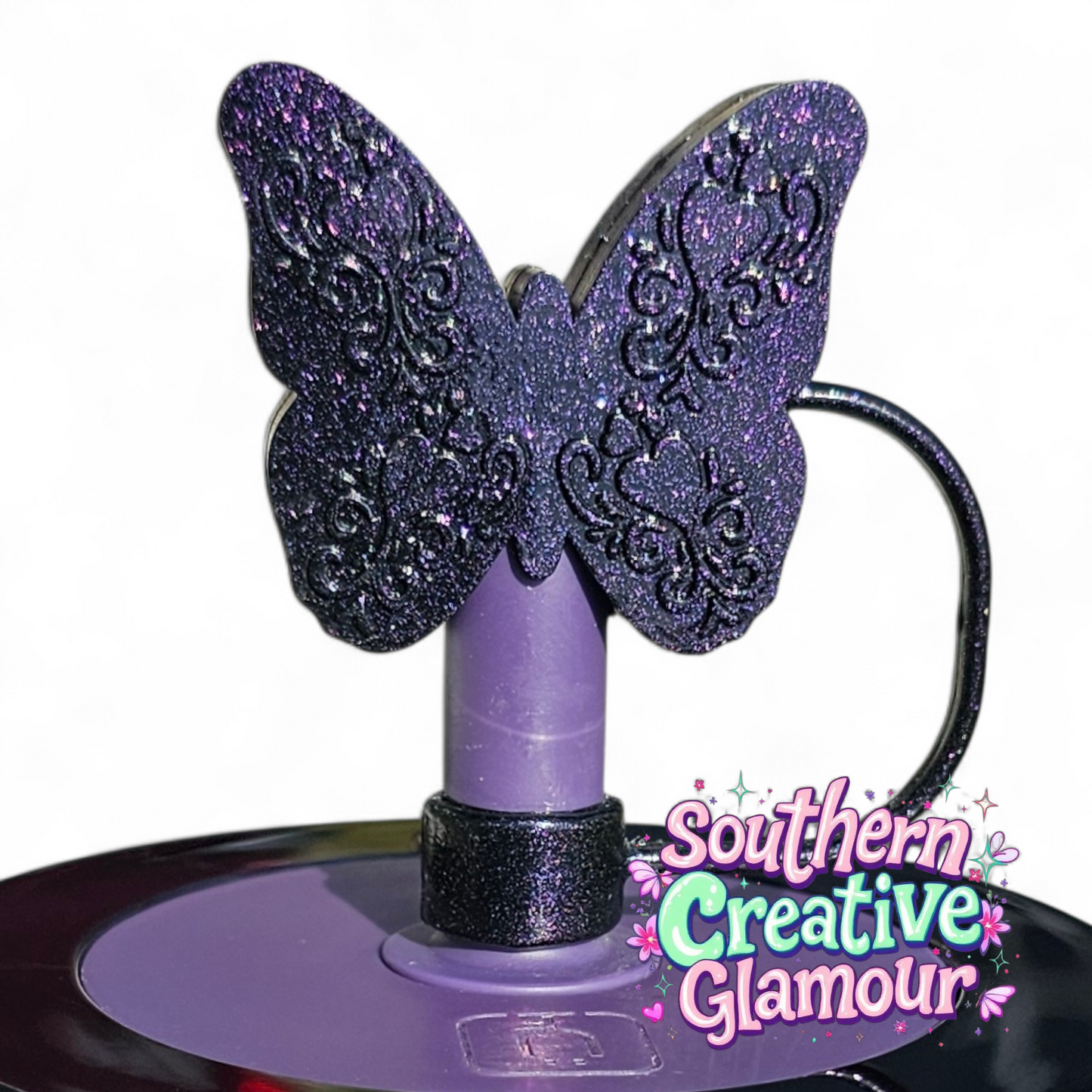 Metallic Purple Shimmer Butterfly 12mm Silicone Straw Topper by SouthernCreativeGlamour | Fits Brumate 