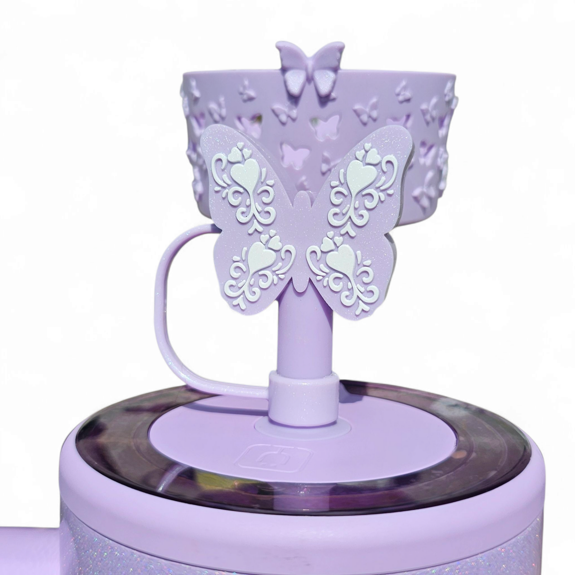 Lavender Purple Shimmer Butterfly 3D Silicone 12mm Straw Topper for Brumate by Southern Creative Glamour 