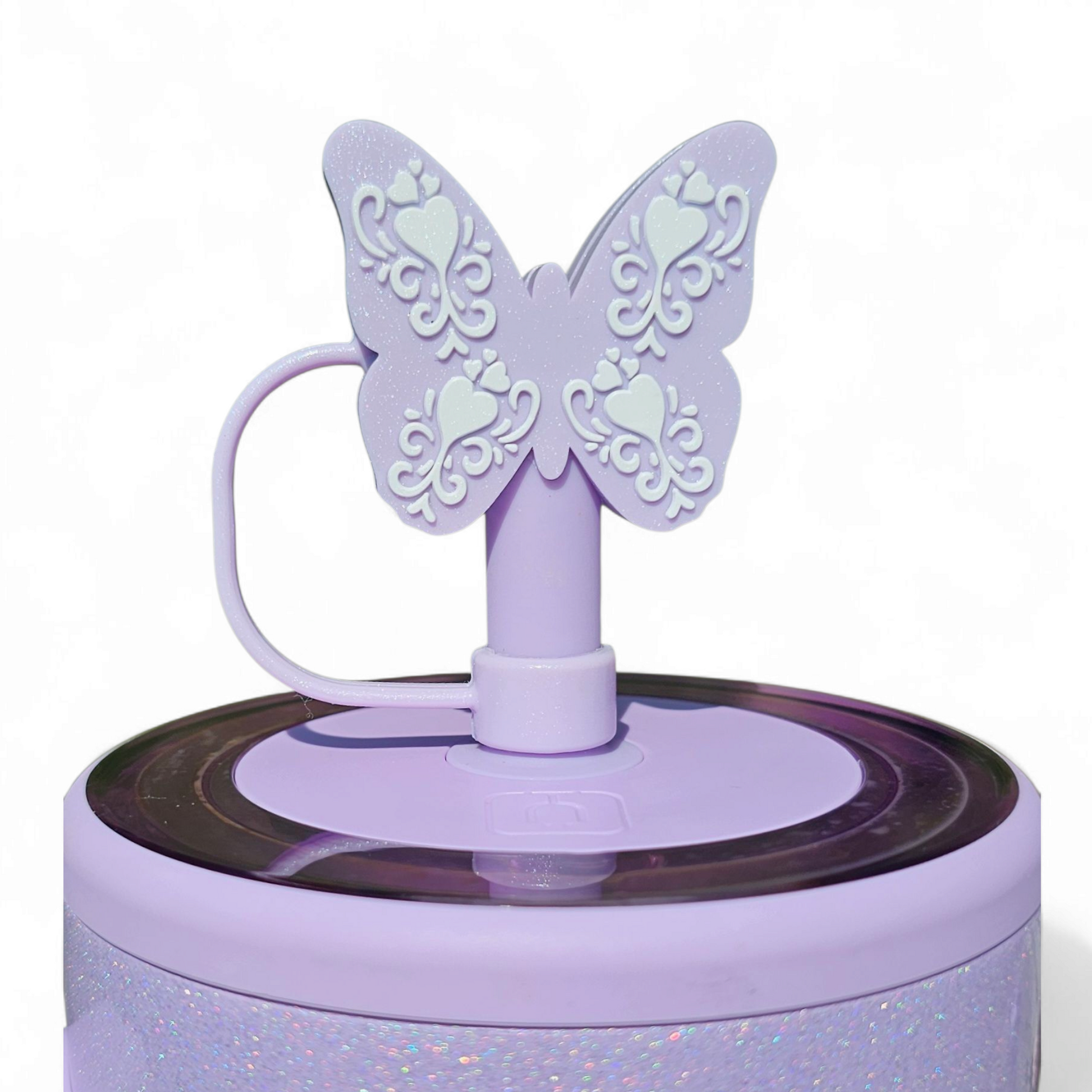 Lavender Purple Shimmer Butterfly 3D Silicone 12mm Straw Topper for Brumate by Southern Creative Glamour 