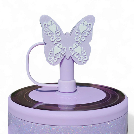 Lavender Purple Shimmer Butterfly 3D Silicone 12mm Straw Topper for Brumate by Southern Creative Glamour 