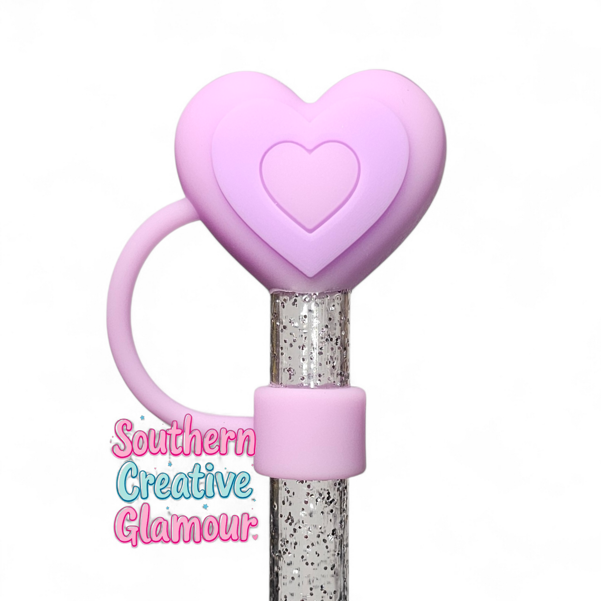Purple 3D Heart 10mm Straw Topper  | Straw Cover by Southern Creative Glamour 