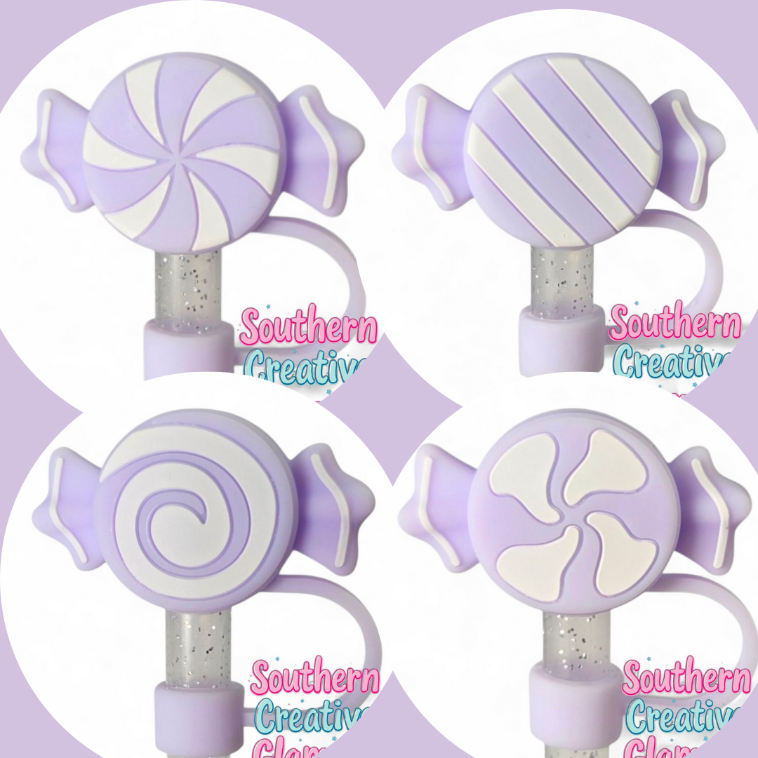 Purple and White Candy 3D Silicone Straw Topper | Straw Cover by Southern Creative Glamour 