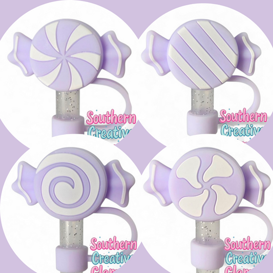 Purple and White Candy 3D Silicone Straw Topper | Straw Cover by Southern Creative Glamour 