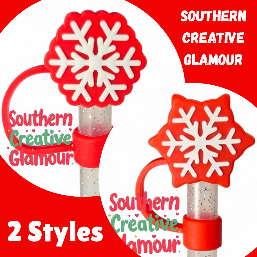 Red Snowflake Silicone 10mm Straw Topper | Straw Cover by Southern Creative Glamour 