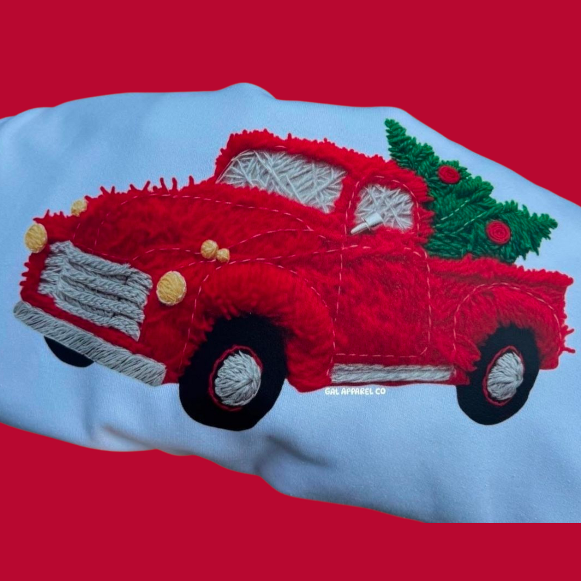 Red Christmas Truck Faux Yarn Tee or Sweatshirt