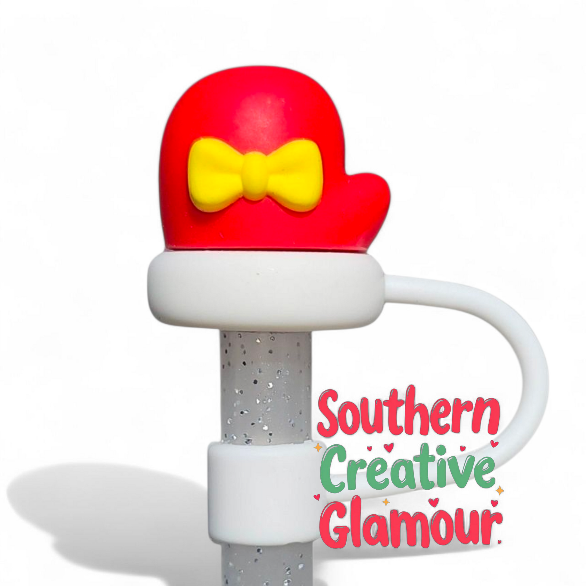 Red Mrs. Clause Mitten 3D Christmas Present 10mm Straw Topper by Southern Creative Glamour