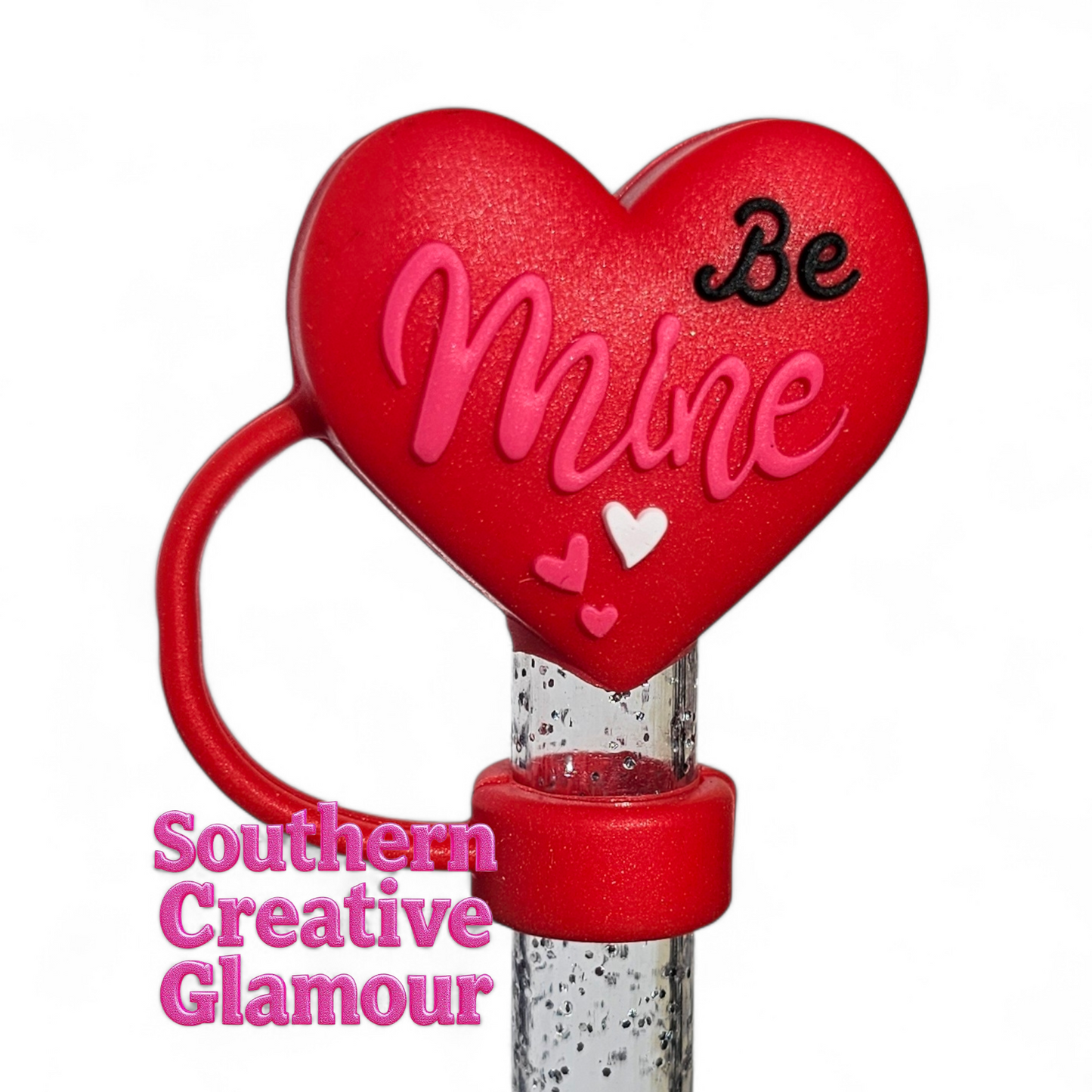 Red Be Mine Heart 10mm Silicone Straw Topper | Straw Cover by Southern Creative Glamour 