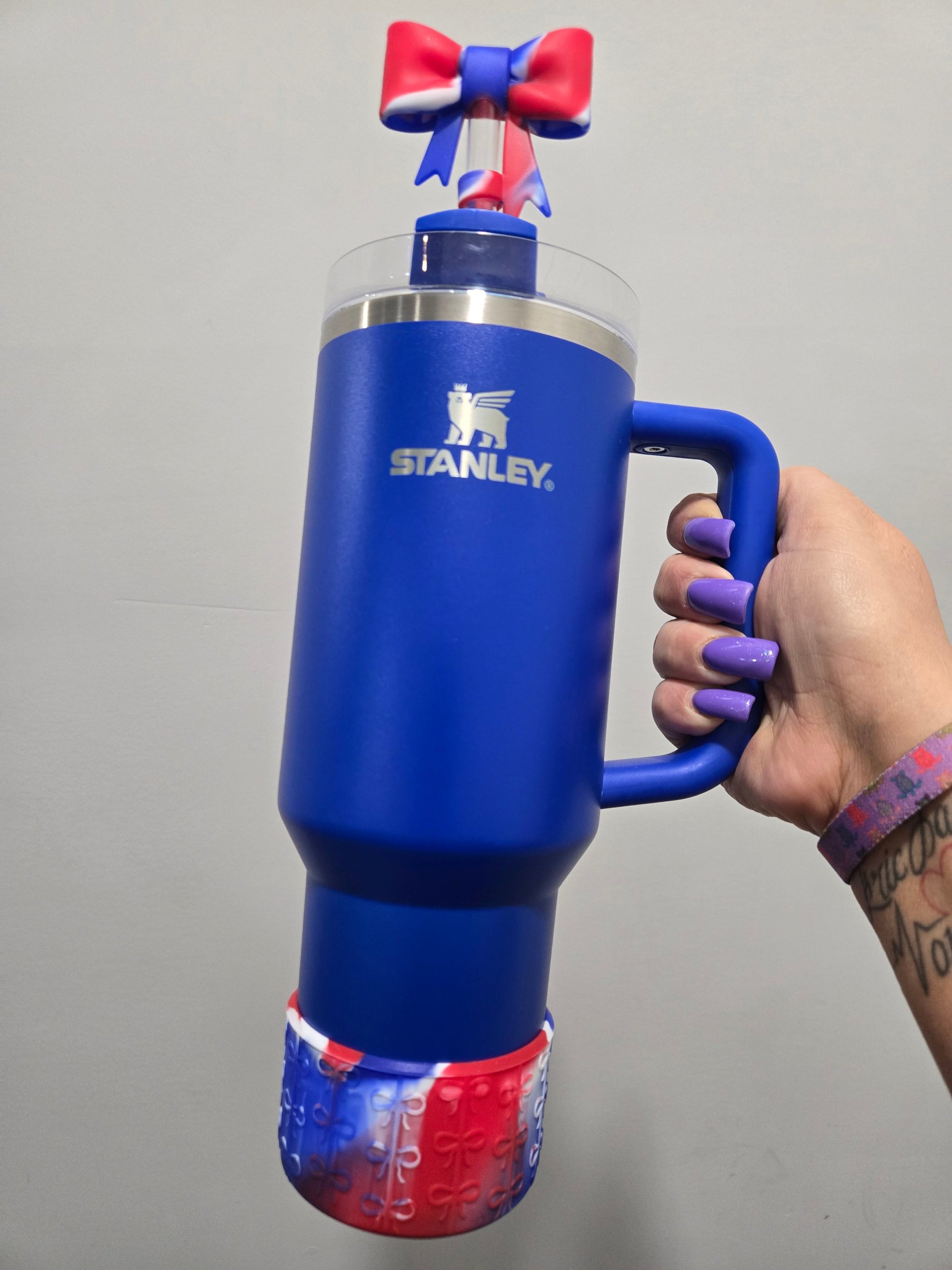 Red, white, blue Coquette Bow Silicone Tumbler Boot 