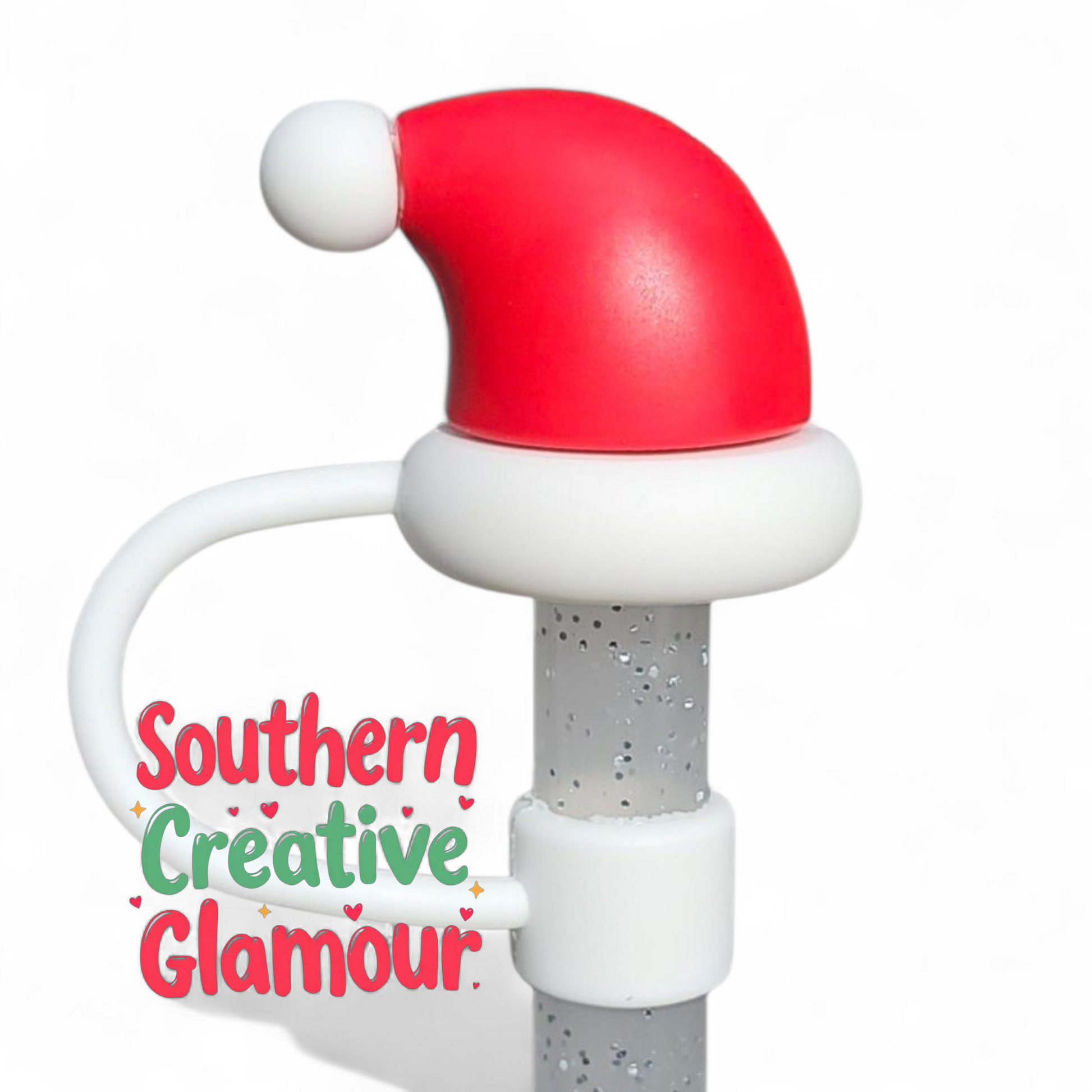Red Santa Hat 3D Christmas Present 10mm Straw Topper by Southern Creative Glamour