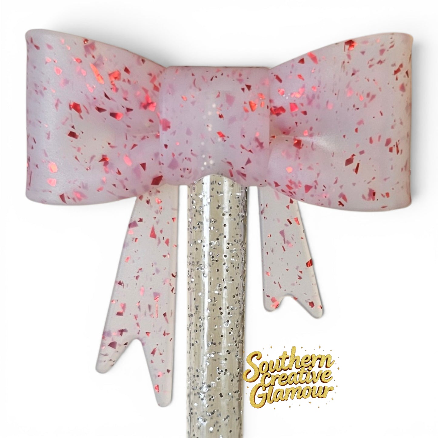 Red Confetti Bow Straw Topper | Fits 10mm Straws