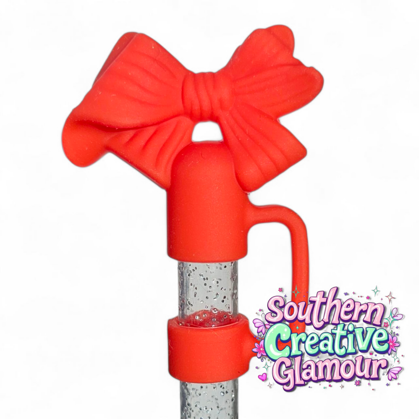 Red 3D Bow silicone 10mm Straw Topper | Straw Cover by Southern Creative Glamour 
